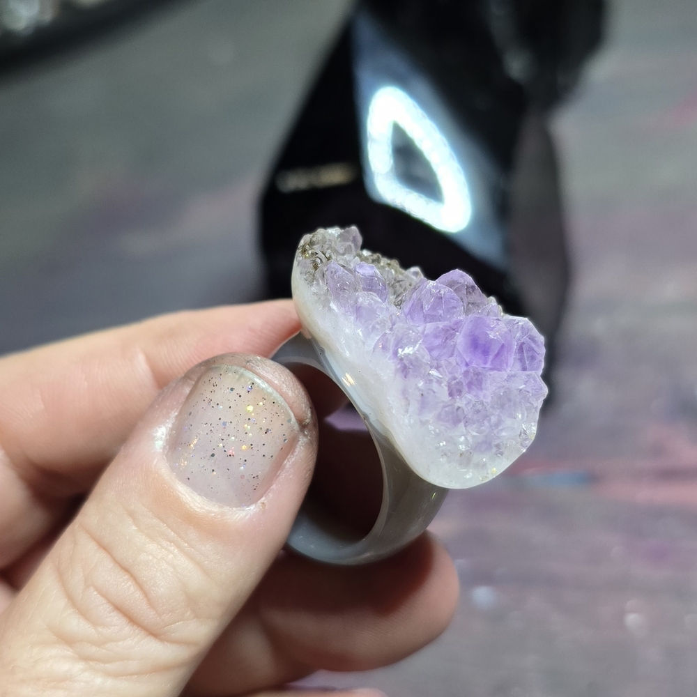 Amethyst Crystal Ring Size 8 1/2
